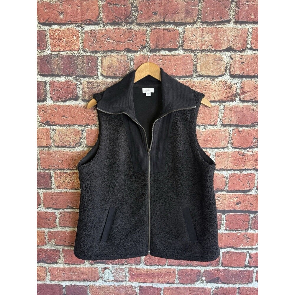 J.Jill Black Collared Full Zip Lined FIT Vest Women's Size Large Petite